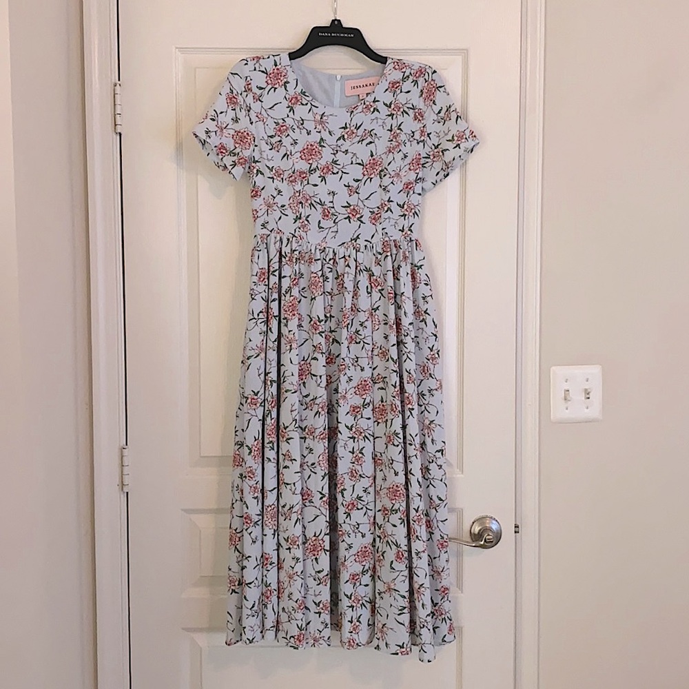 COPY - Jessakae Blue Floral Midi Dress w/pockets